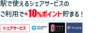 駅で使えるシェアサービスのご利用で＋10%ポイント貯まる！