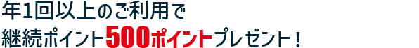 年1回以上のご利用で継続ポイント500ポイントプレゼント！