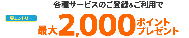 各種サービスのご登録とご利用で最大2000ポイントプレゼント