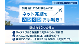SBI損保の海外旅行保険 出発当日でもお申込みOK! ネット完結でカンタンお手続き!