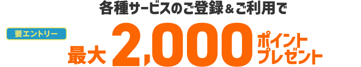 各種サービスのご登録とご利用で最大2000ポイントプレゼント