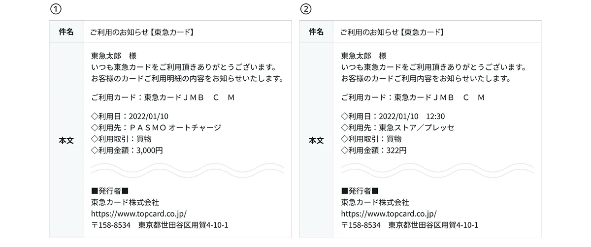 ご利用通知サービスメールイメージ