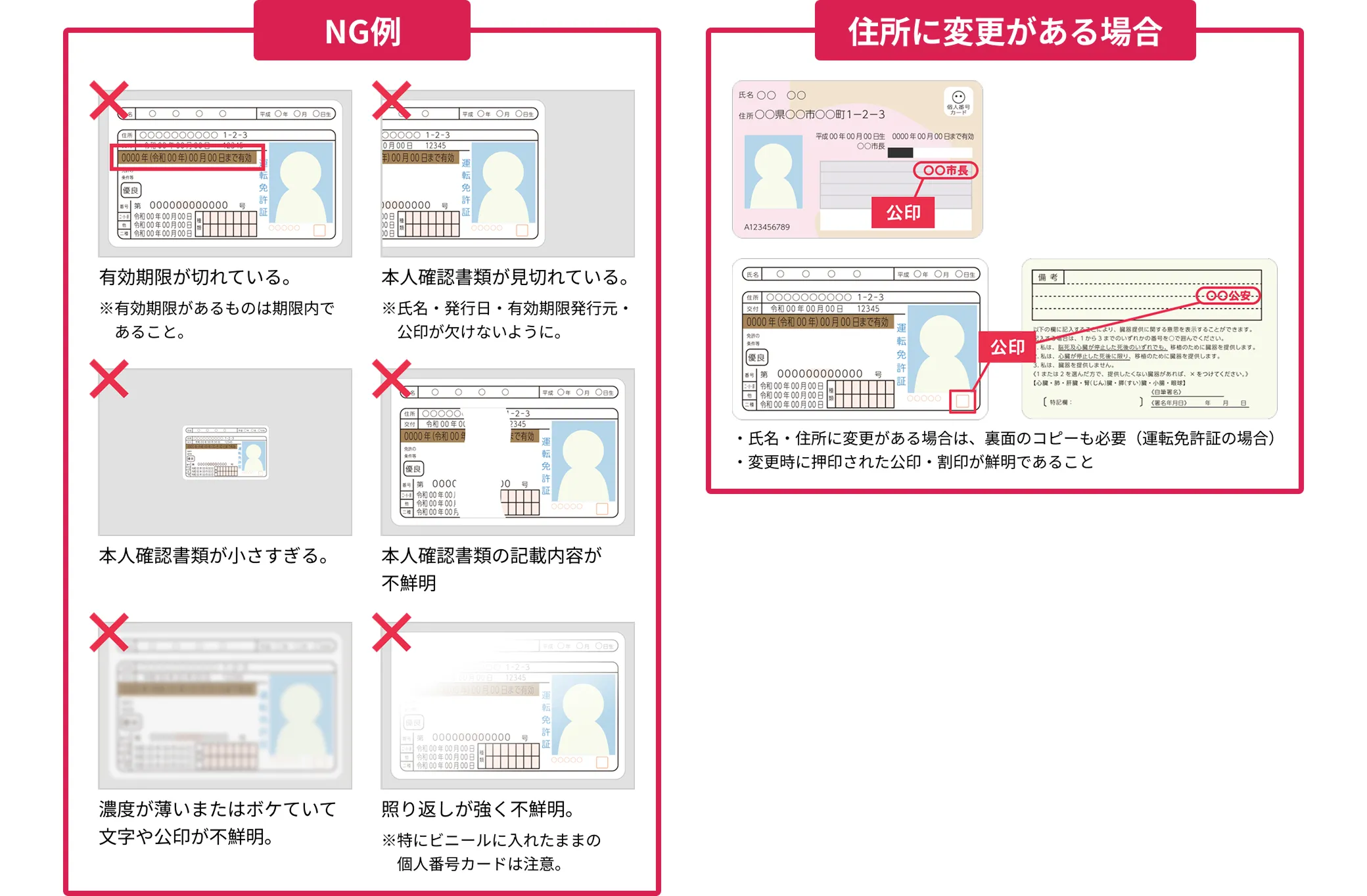 本人確認書類のNG例と住所に変更がある場合