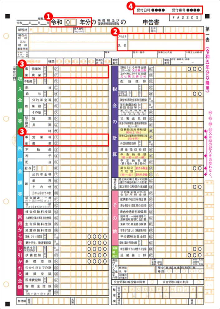確定申告書B第一表+青色申告決算書または収支内訳書