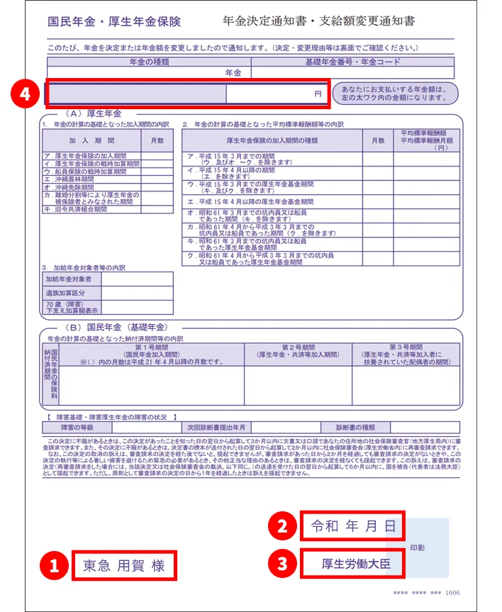 年金証書または 年金裁定通知書