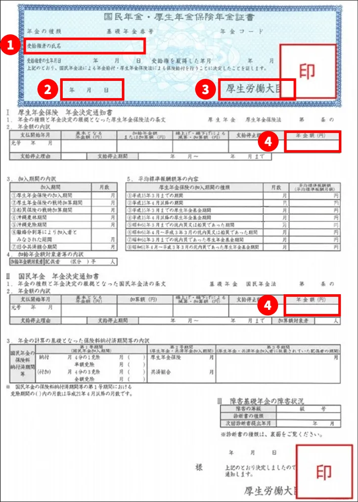 年金証書または年金裁定通知書