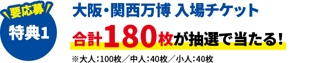 特典1 大阪・関西万博 入場チケット合計180枚が抽選で当たる！