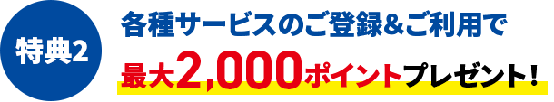 特典2 各種サービスのご登録＆ご利用で最大2,000ポイントプレゼント！