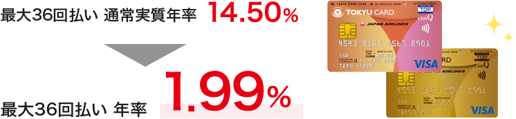 最大36回払い 通常実質年率 14.50％が最大36回払い年率1.99％に