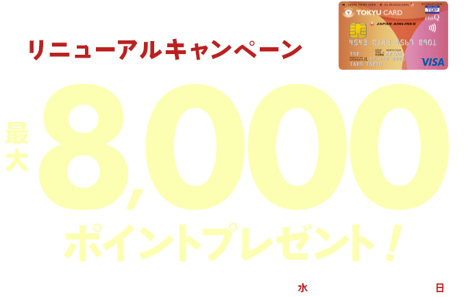 クレジットポイントリニューアルキャンペーン 最大8,000ポイントプレゼント！ 新規入会期間:2025年10月1日(水)～11月30日(日)