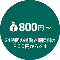 24時間の補償で保険料は800円からです