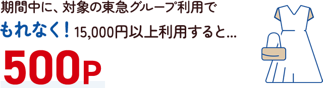期間中に対象の東急グループ利用でもれなく！15000円以上利用すると500ポイント