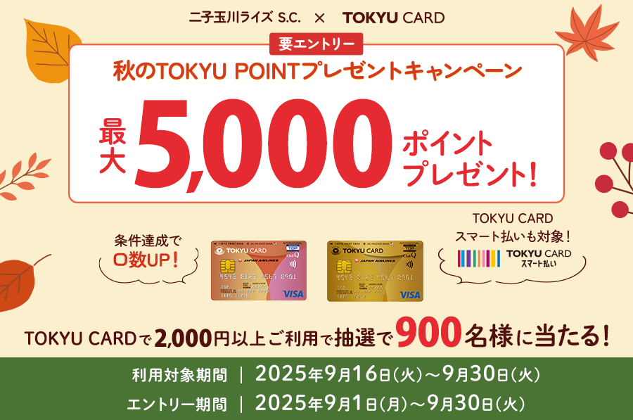 秋のTOKYU POINTプレゼントキャンペーン！最大5000ポイントプレゼント!要エントリー