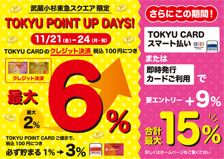 武蔵小杉東急スクエア最大15%アップポイントキャンペーン