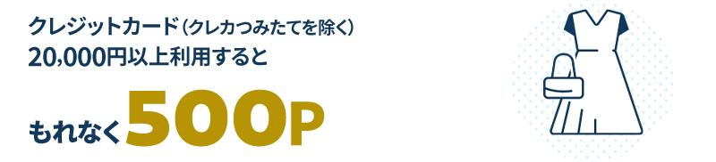 クレジットカード(クレカつみたてを除く)20,000円以上利用すると…もれなく500P