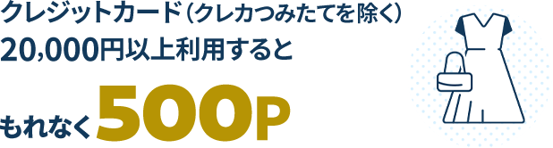 クレジットカード(クレカつみたてを除く)20,000円以上利用すると…もれなく500P