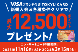 VISAブランド付き TOKYU CARD 新規入会&各種条件クリアで12,500ポイントプレゼント