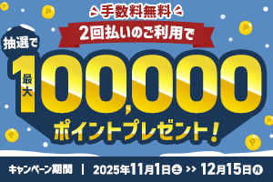 2回払いご利用で最大100,000ポイントプレゼントキャンペーン！