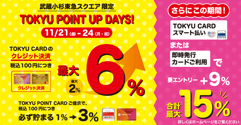 武蔵小杉東急スクエア最大15％アップポイントキャンペーン