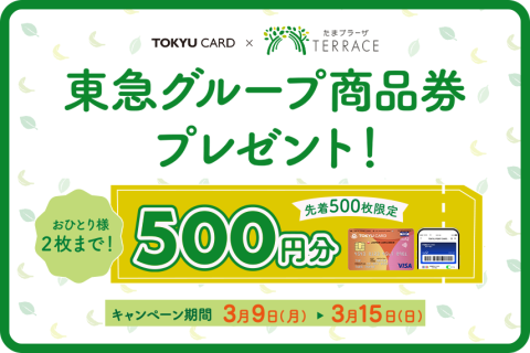 【たまプラーザ テラス限定】TOKYU CARDご利用で先着500枚限定で東急グループ商品券プレゼント！